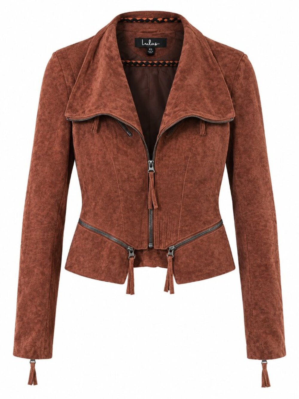 Lulus Rust Faux Suede Moto Jacket - XSMALL